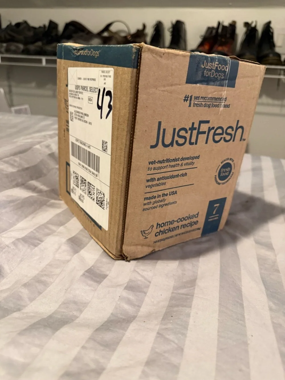 fresh corrugated box with brown and blue print